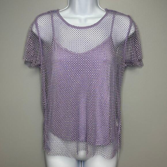 Rachel Zoe Light Purple Festival Rave Cami Mesh Rhinestone Sparkle Top Sz M - Picture 1 of 7